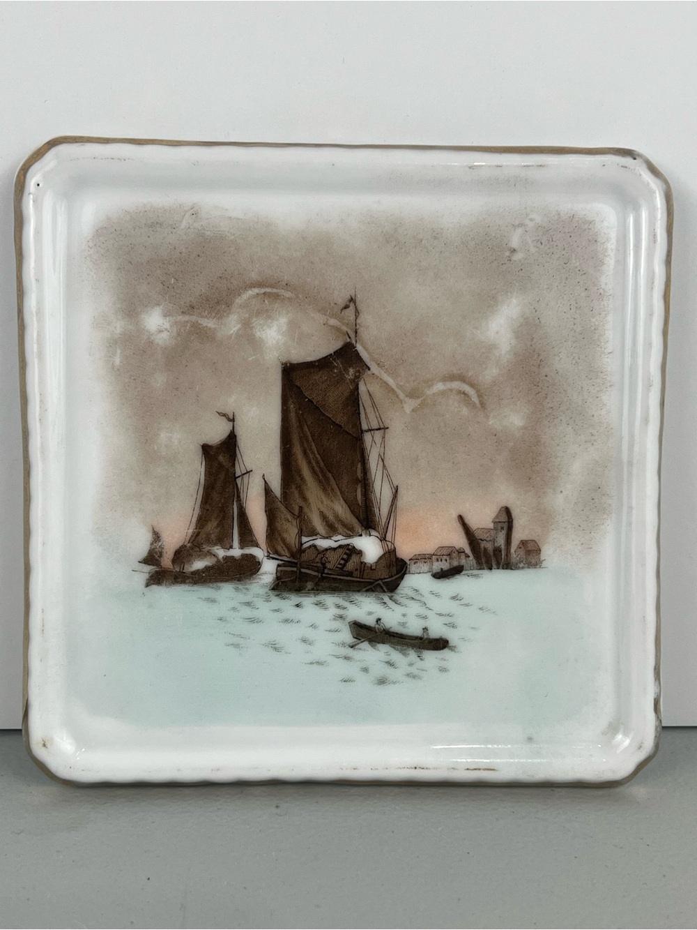 Antique Nautical Seascape Porcelain Dish